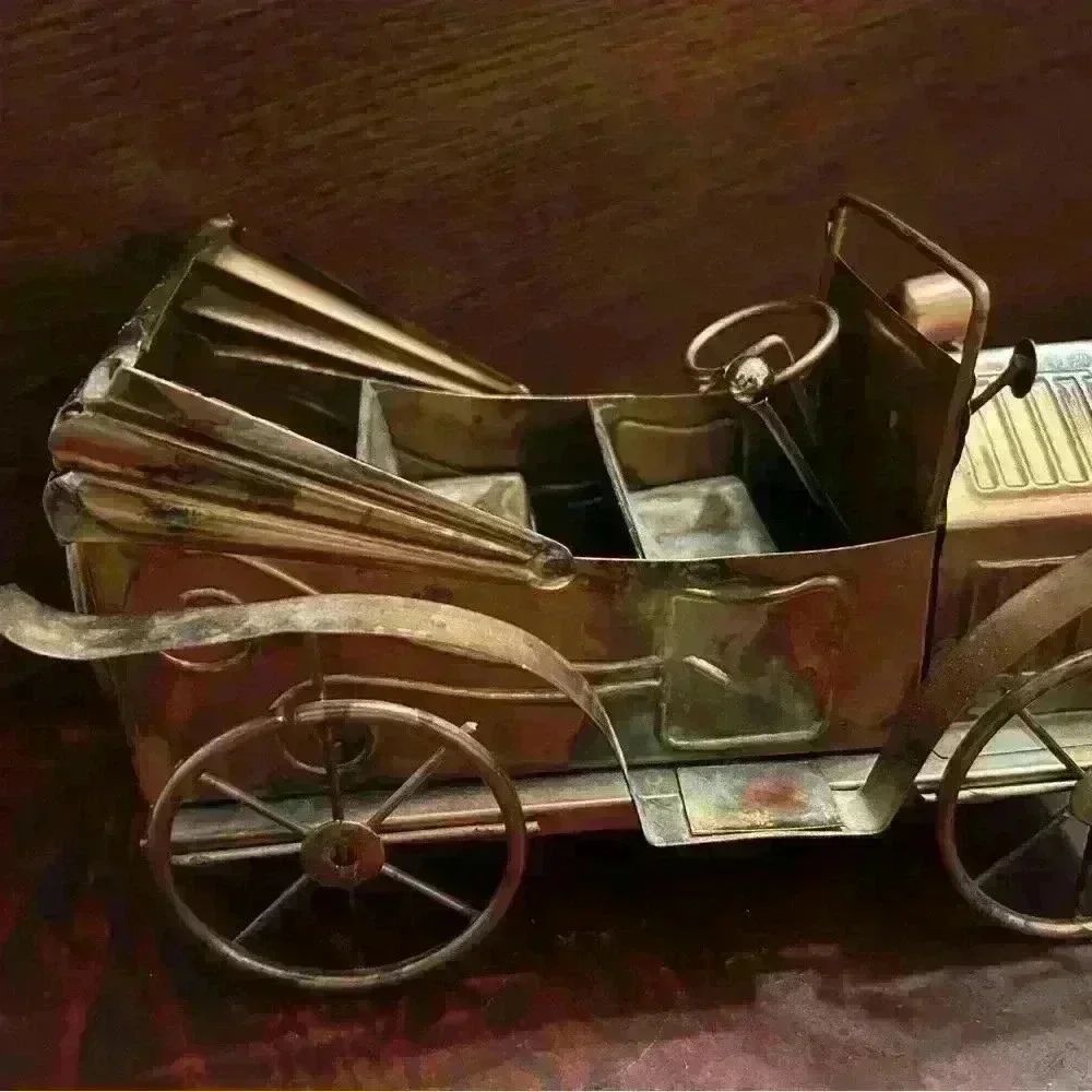 Vintage 1978 Antique George Good Metal Tin Copper Car Music Box 9”